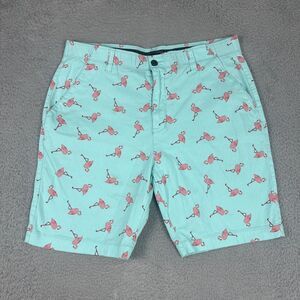 Plugg Flamingo Chino Shorts Men's 36 Blue Stretch Soft Pockets Preppy Fun Beach